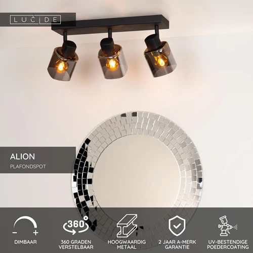 Lucide ALION - Plafondspot - 3xE14 - Zwart - USP